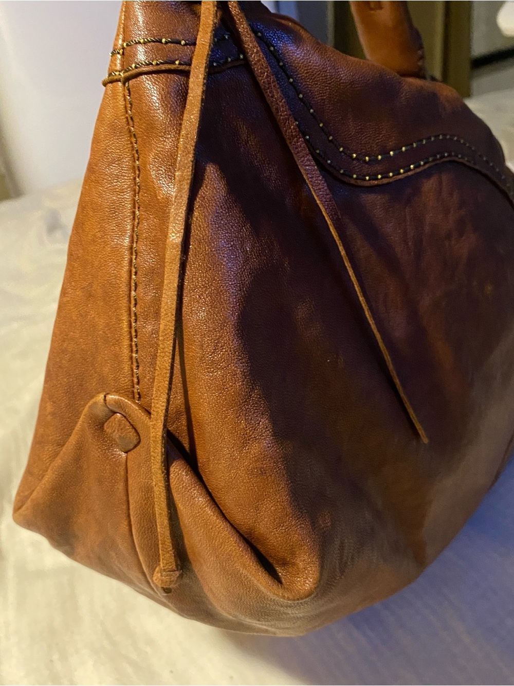 LUCKY BRAND vintage brown hobo lamb leather bag purse bohemian - Picture 8 of 13